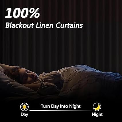 Guken Yellow 100% Blackout Linen Curtains 72 Inch Length 2 Panels Set - Image 2