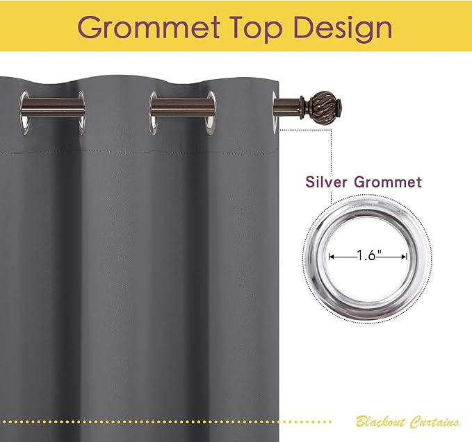 NICETOWN Blackout Window Curtains 80 inch Long, 2 Panels, 34 inch, Grommet Top - Image 3