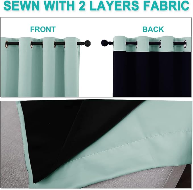NICETOWN Aqua Blue 100% Blackout Curtain Set, Thermal Insulated & Energy - Image 4