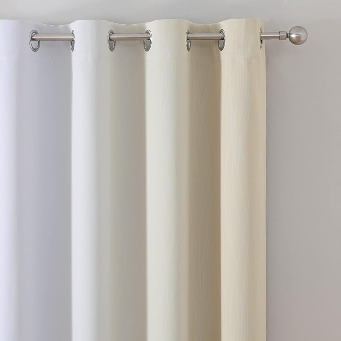 Estelar Textiler Beige and Grayish White Blackout Curtains & Drapes - Image 4