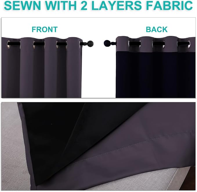 NICETOWN Full Shading Curtains 90" Long 2 Panels Set - Image 5