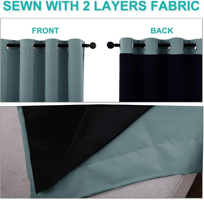 NICETOWN Greyish Green 100% Blackout Lined Curtains, 2 Thick Layers Completely - Image 5