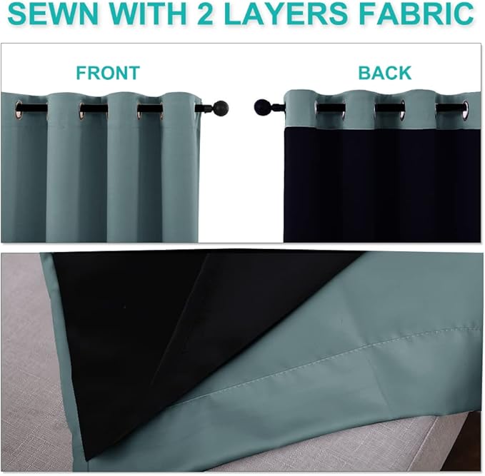 NICETOWN Aqua 100% Blackout Lined Curtains, 2 Thick Layers Narrow Wide Window - Image 5