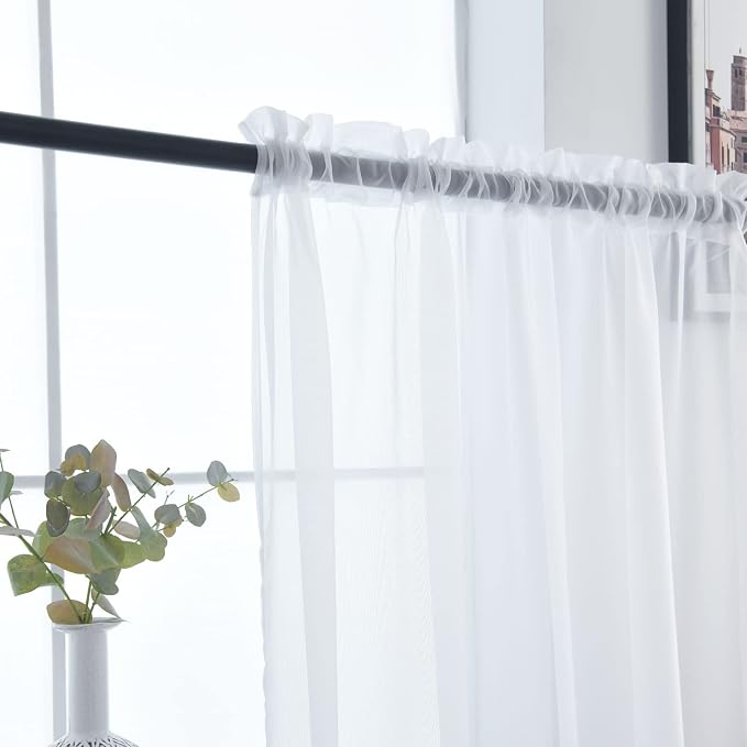 SpaceDresser Basic Rod Pocket Sheer Voile Window Curtain Liners White 2 Panels - Image 5
