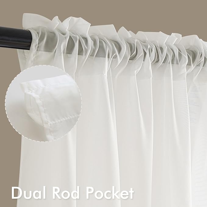 MIULEE Ivory Sheer Curtains 90 Inches Long, 4 Panels Set, Light Filtering Rod - Image 3