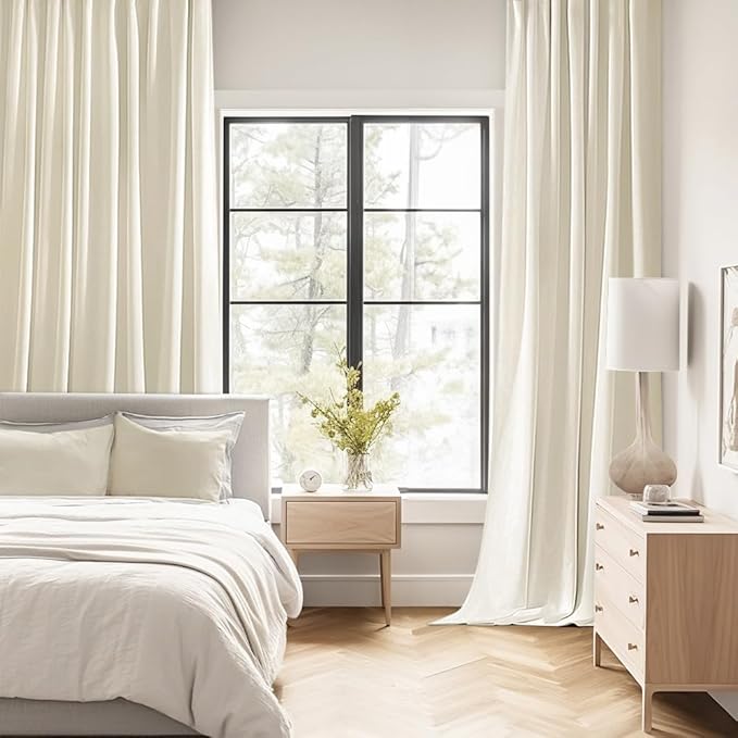 MIULEE Beige White Back Tab Blackout Curtains 63 Inch Length 2 Panels Set - Image 2