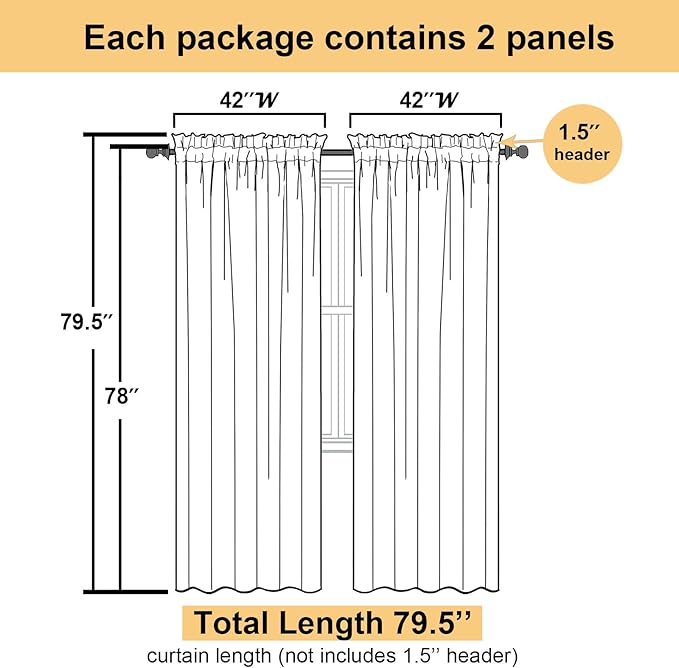 Lecloud Light Green Sheer Curtains 78 Inches Long 2 Panels, Modern Light - Image 3
