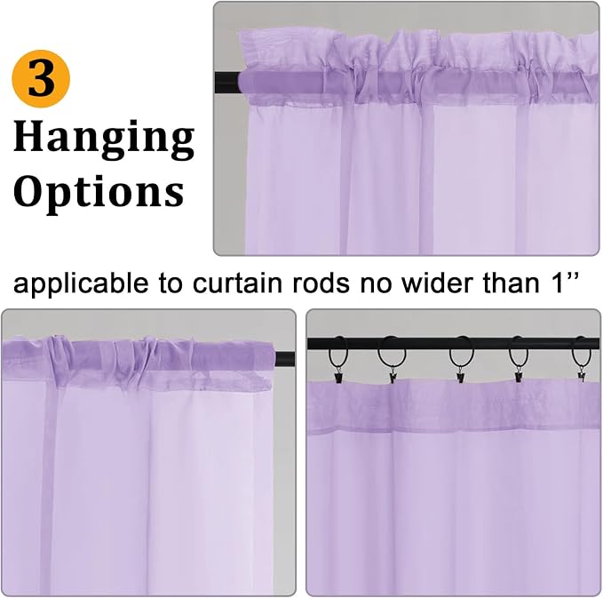 Gwine Lilac Sheer Curtains 84 Inches Long 2 Panels Set - Image 4