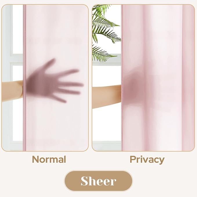 HOMEIDEAS Non-See-Through Light Pink Privacy Sheer Curtains, 52 X 84 Inches - Image 3