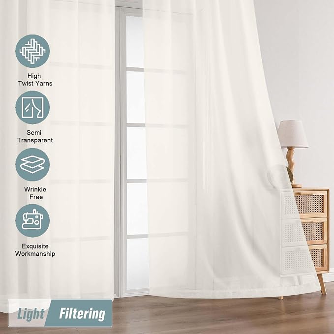 Extra Wide Ivory Sheer Curtains - Image 5