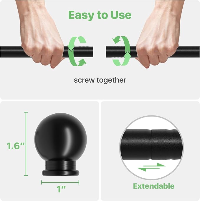 2 Pack Black Metal Curtain Rods, 28-60 inch, Heavy Duty, Adjustable, Wall - Image 5