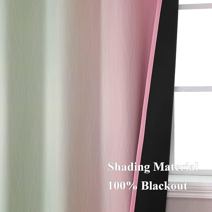 Estelar Textiler Sage Green and Pink Ombre Blackout Curtains 96 Inches Long - Image 5