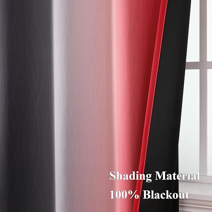 Estelar Textiler Red and Black Ombre Blackout Curtains 102 Inches Long 2 Panels - Image 5