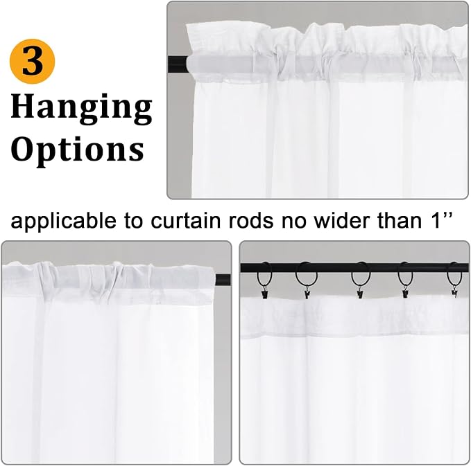 Gwine Sheer White Curtains 96 Inches Long 2 Panels Set, Light Filtering Voile - Image 4