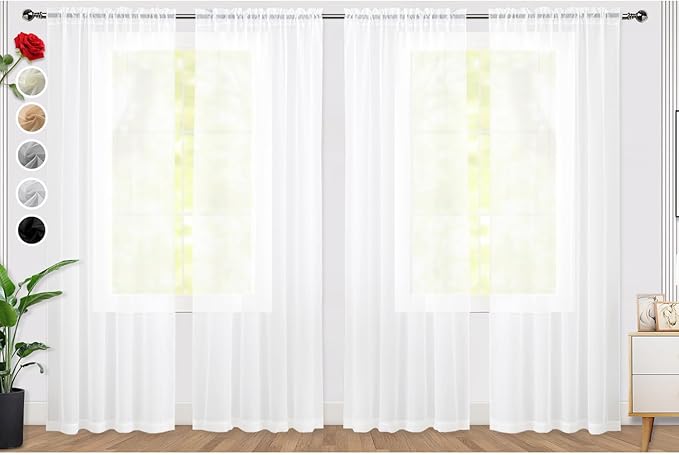 SpaceDresser Sheer White Curtains 4 Panels Rod Pocket Semi-Sheer Curtain 72 by SpaceDresser
