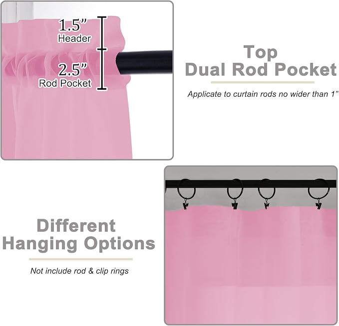 Pink Sheer Curtains for Bedroom Living Room 45 Inch Length 2 Panels, Soft Airy - Image 4