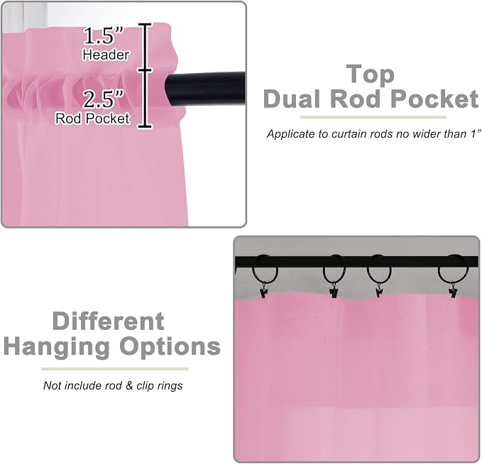 Pink Valances for Windows, Modern Solid Mini Small Window Curtains for Cafe - Image 4