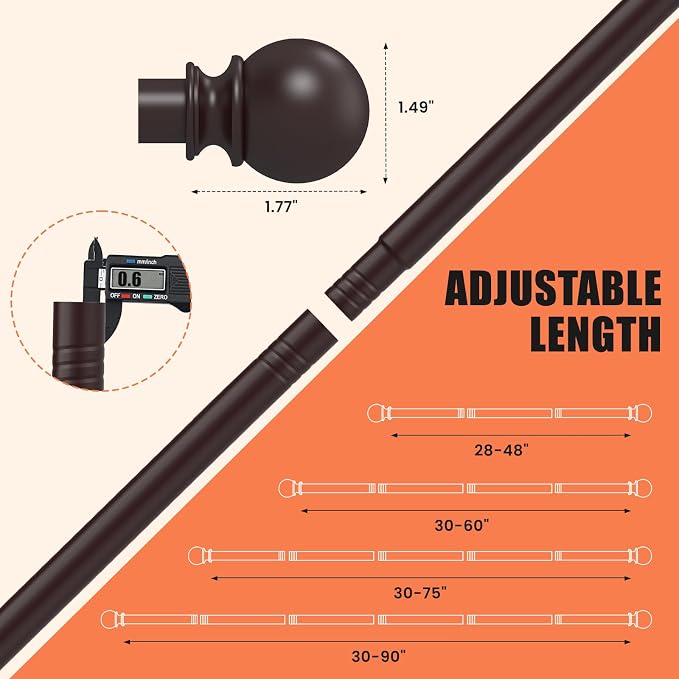 Curtain Rods for Windows 30 to 75 Inch, 5/8 Inch Heavy Duty Decorative Curtain - Image 3