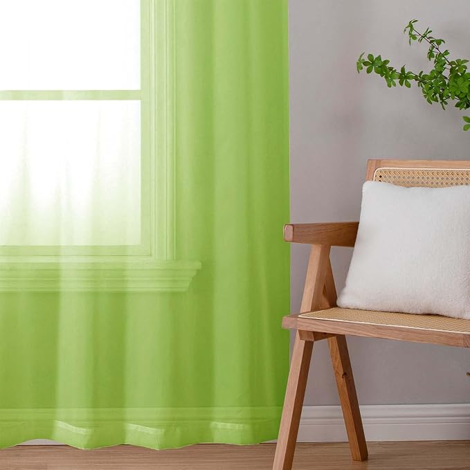 Lecloud Lime Sheer Curtains 84 Inches Long 2 Panels, Solid Voile Light - Image 7