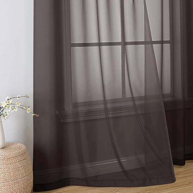 Aiyufeng Chocolate Sheer Curtains 72 Inches Long 2 Panels, Solid Voile Top Dual - Image 5