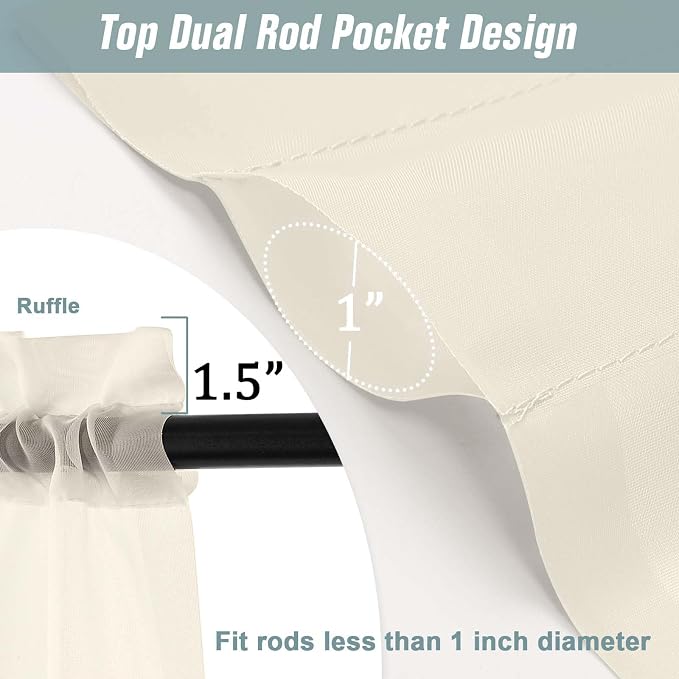 Cream Sheer Curtains for Windows 108 inches Long 2 Panels Set, Soft Lightweight - Image 3