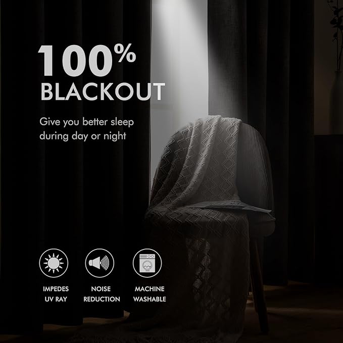 MIULEE Linen Texture Curtains for Bedroom Light Cream 100% Blackout Thermal - Image 3