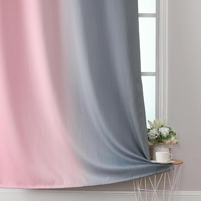 Estelar Textiler Ombre Grey and Pink Blackout Curtains 72 Inch Length 2 Panels - Image 6