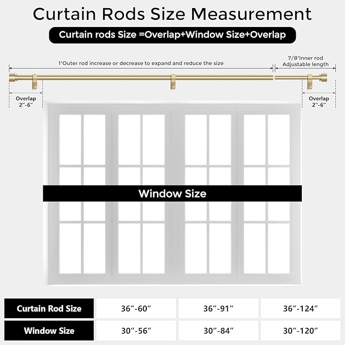 Modern Gold Curtain Rods for Windows 48 to 84 Inch, Decorative Drapery Rods for - Image 7