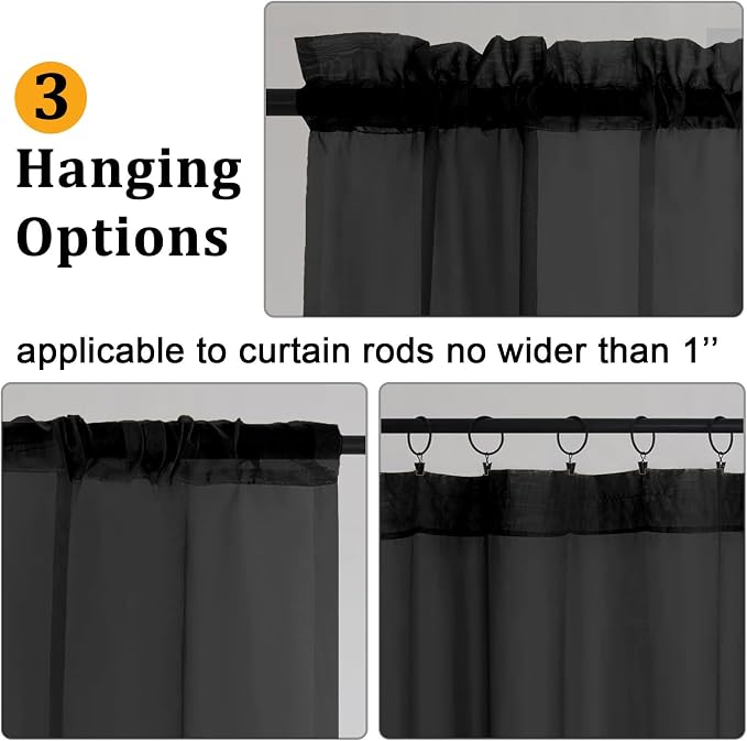 Gwine Black Sheer Curtains 84 Inches Long 2 Panels Set - Image 4