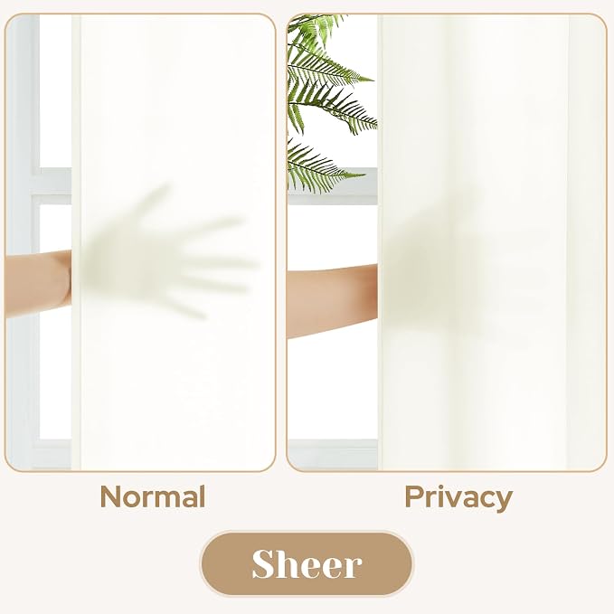HOMEIDEAS Non-See-Through Ivory Privacy Sheer Curtains, 52 X 84 Inches Long 2 - Image 3