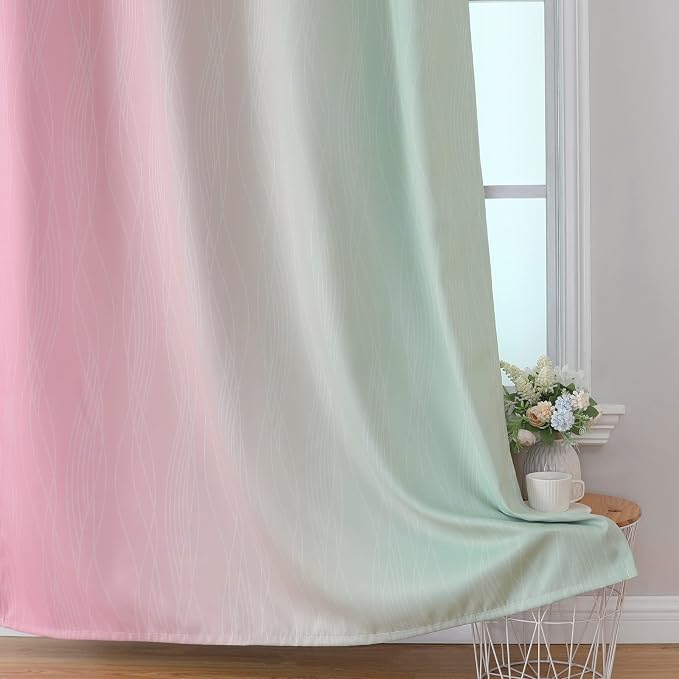 Estelar Textiler Sage Green and Pink Ombre Blackout Curtains 96 Inches Long - Image 6