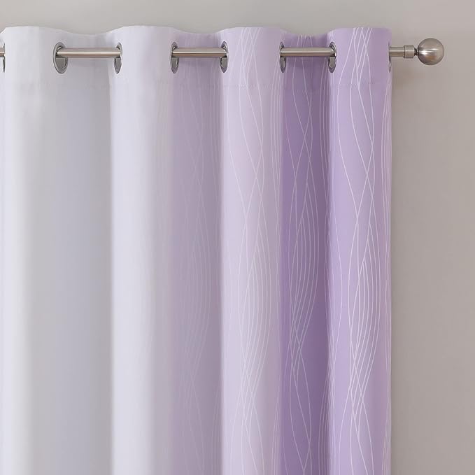 Estelar Textiler Lilac and Greyish White Ombre Blackout Curtains 102 Inches - Image 4