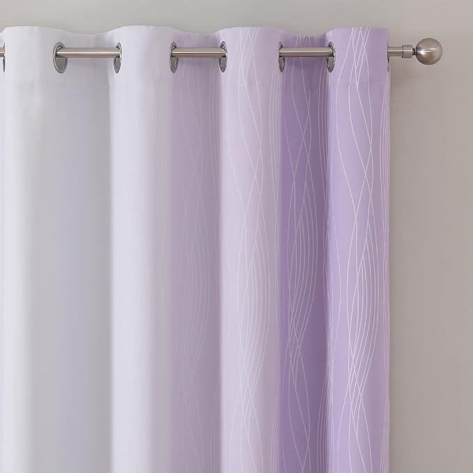 Estelar Textiler Lilac and Greyish White Blackout Curtains 45 Inch Length - Image 4