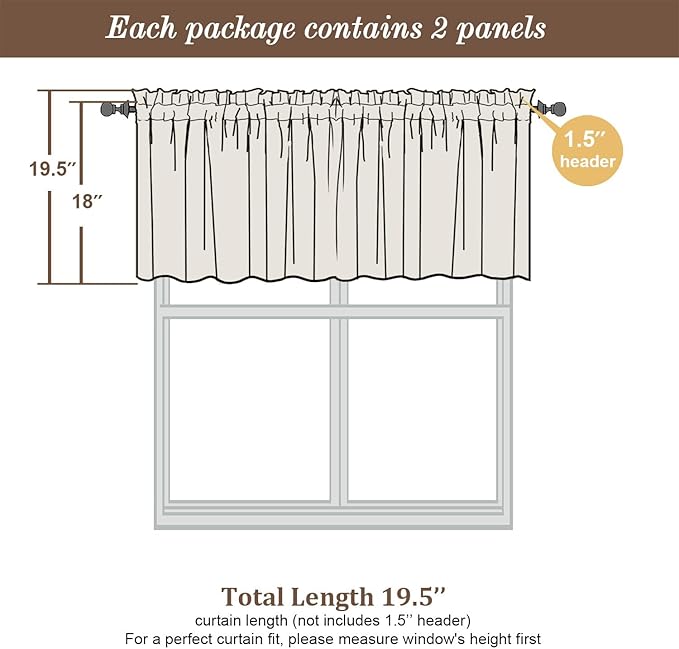 Chyhomenyc Light Grey Valances for Window, Room Darkening Short Curtains for - Image 3