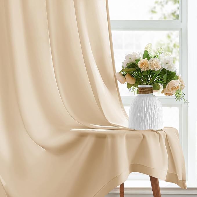 HOMEIDEAS Non-See-Through Beige Privacy Sheer Curtains, 52 X 54 Inches Long 2 - Image 6
