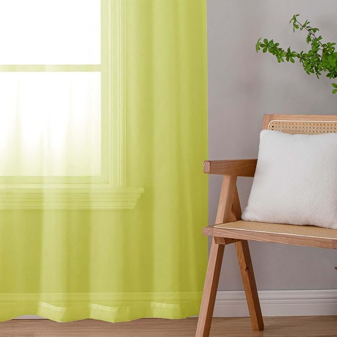 Lecloud Lemon Sheer Curtains 72 Inches Long 2 Panels, Solid Voile Rustic Window - Image 6