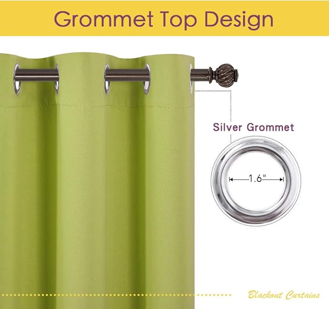 NICETOWN Blackout Window Curtains 70" L, 2 Panels, 34 inch, Fresh Green - Image 2