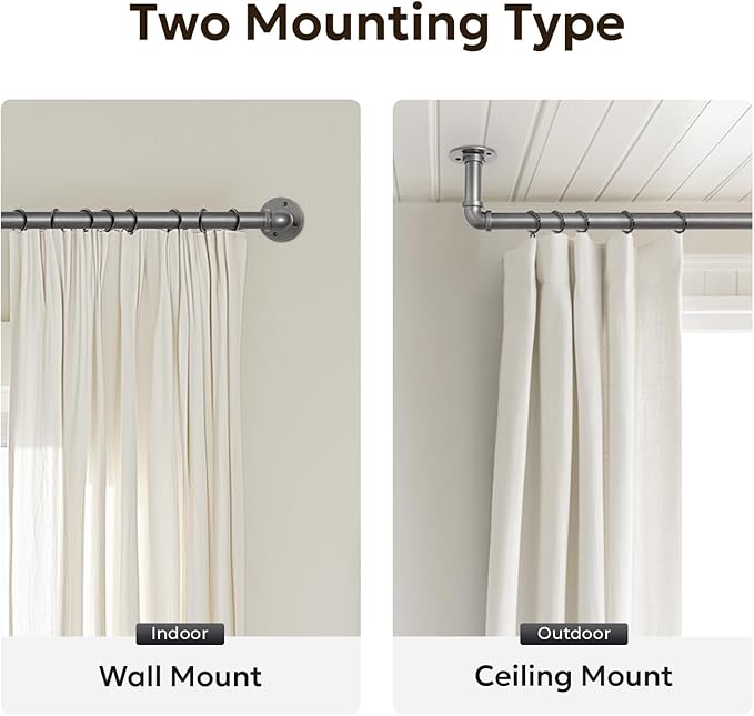 Zeerobee Curtain Rods for Windows 32 to 72, 1 Inch Industrial Wrap Around Grey - Image 5