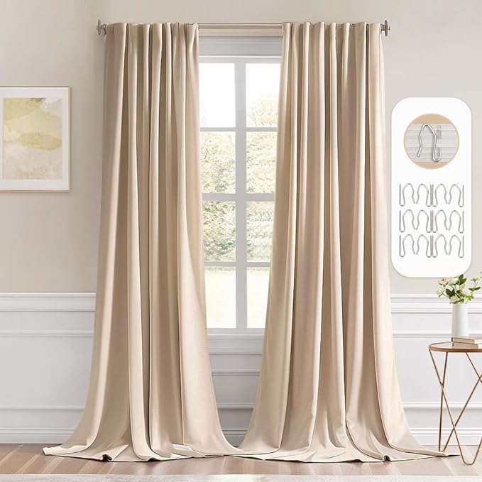 MIULEE Back Tab Beige Curtains 96 Inch Long 2 Panels Set by MIULEE