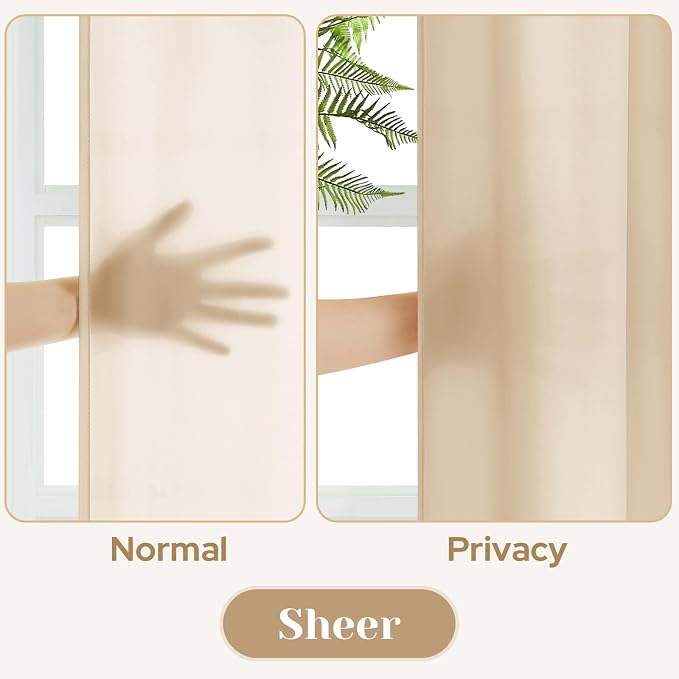 HOMEIDEAS Non-See-Through Beige Privacy Sheer Curtains, 52 X 54 Inches Long 2 - Image 3
