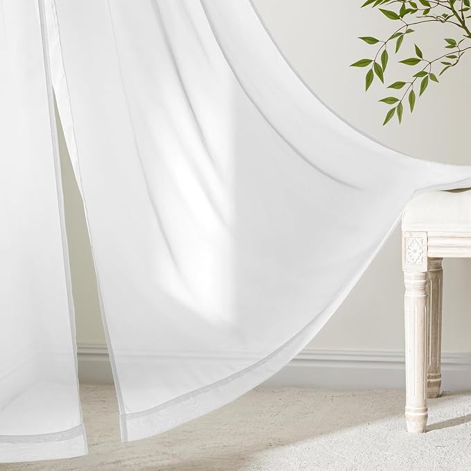 MIULEE White Sheer Curtains 80 Inches Long, 4 Panels Set, Light Filtering Voile - Image 6