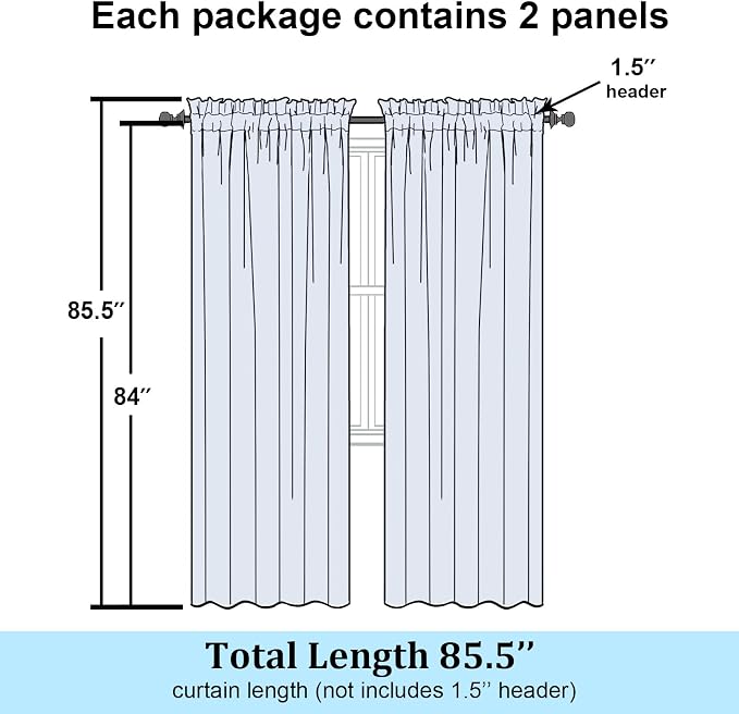 Simplebrand Black Semi Sheer Curtains 84 Inches Long 2 Panels, Light Filtering - Image 7