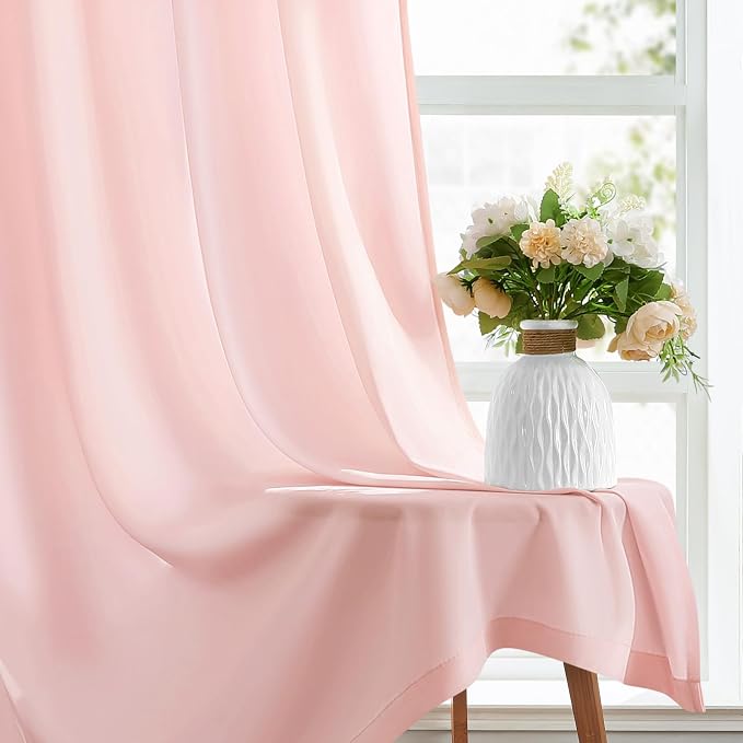 HOMEIDEAS Non-See-Through Blush Pink Privacy Sheer Kitchen Curtains, 30 X 36 - Image 6