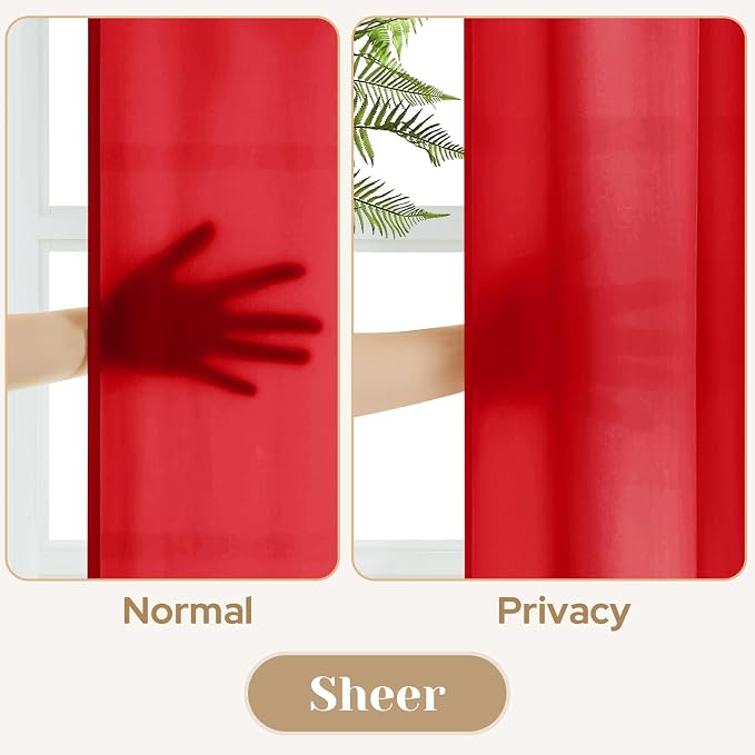HOMEIDEAS Christmas Non-See-Through Red Privacy Sheer Curtains, 52 X 54 Inches - Image 3