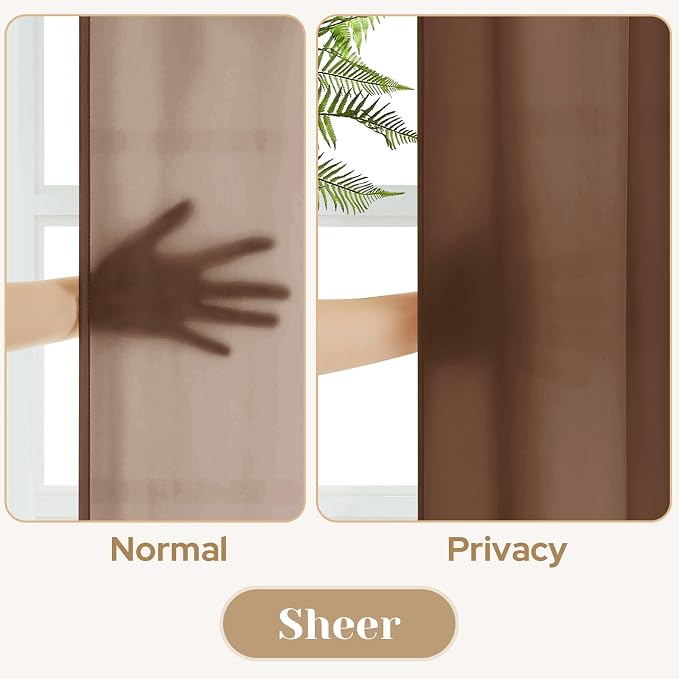 HOMEIDEAS Non-See-Through Brown Privacy Sheer Kitchen Curtains, 30 X 36 Inches - Image 3