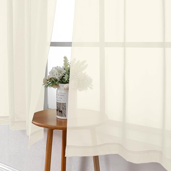 Lecloud Cream Sheer Curtains 48 Inch Length 2 Pcs, Rod Pocket Light Filtering - Image 9