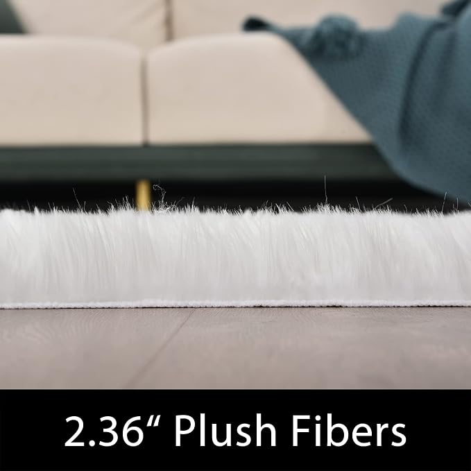 Latepis 9x12 Area Rug for Bedroom White Fluffy Rugs Washable Faux Fur Rug for - Image 3
