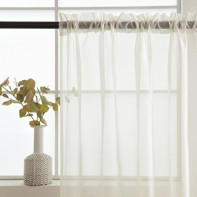 SpaceDresser Basic Rod Pocket Sheer Voile Window Curtain Panels Ivory 1 Pair 2 - Image 5