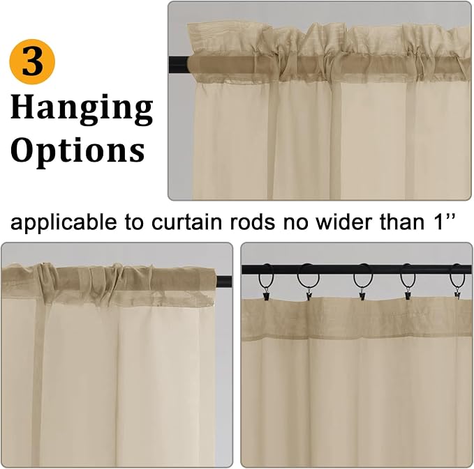 Gwine Taupe Valances for Windows, Small Light Filtering Rod Pocket Cafe Valance - Image 5