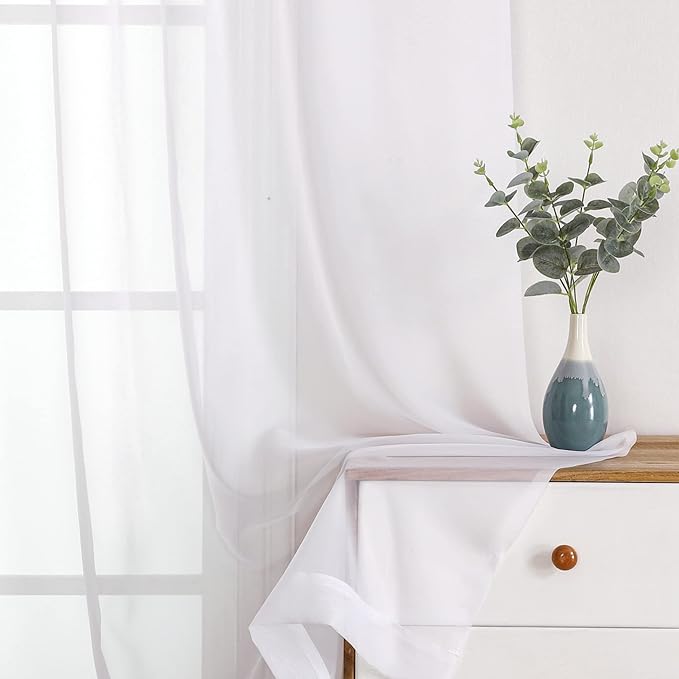 OWENIE Sheer White Curtains, Sheer Curtains 96 inches Long 2 Panels Set - Image 3